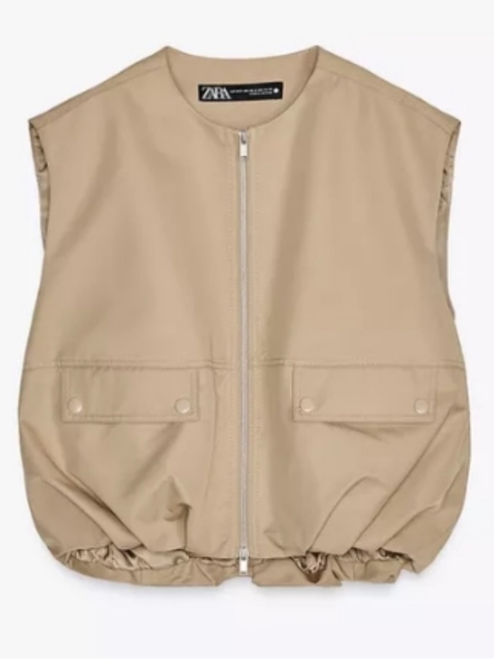 Zara Neutral Beige Sleeveless Zip-Up Vest